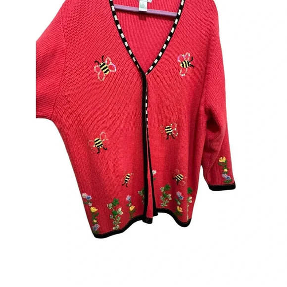 The Quacker Factory Bumble Bees Embroidered Cardigan Sweater Size 2X - Picture 2 of 6